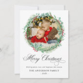 水の色モダンリースボウフォトクリスマス シーズンカード (正面)