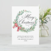 水の色モダンリース弓ノンフォトクリスマス シーズンカード (スタンド正面)