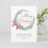 水の色モダンリース弓ノンフォトクリスマス シーズンカード (スタンド正面)