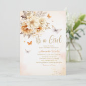 水の色モダンワイルドフラワーボホガール赤ちゃんシャワー 招待状 (スタンド正面)