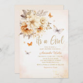 水の色モダンワイルドフラワーボホガール赤ちゃんシャワー 招待状 (正面/裏面)