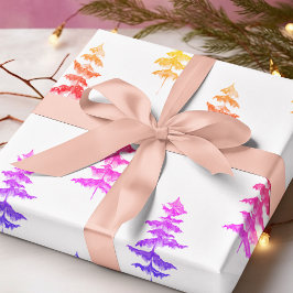 水の色モダン冬の松ピンクの木のクリスマス ラッピングペーパー