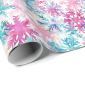 水の色モダン冬の雪の結晶クリスマス ラッピングペーパー (ロールコーナー)