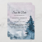 水の色モダン冬クリスマスツリー自然の保存 セーブザデート (正面/裏面)