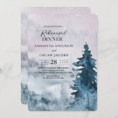 水の色モダン冬クリスマスツリー自然inv 招待状 (正面/裏面)