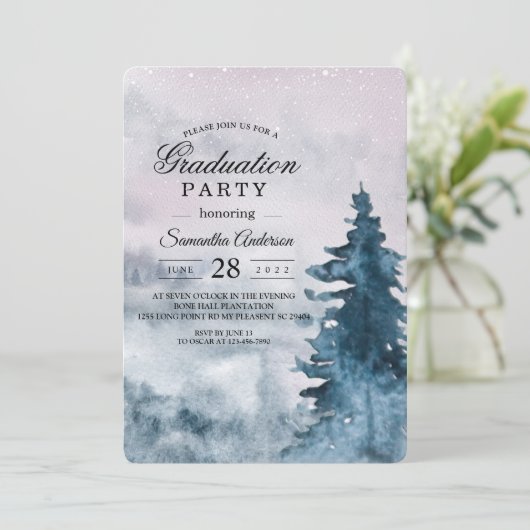 水の色モダン冬クリスマスツリー自然inv 招待状 (スタンド正面)