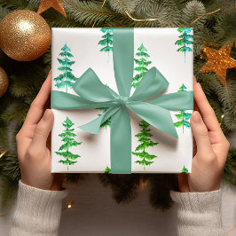 水の色モダン冬パイングリーンツリークリスマス ラッピングペーパー