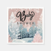 水の色モダン冬ワンダーランド赤ちゃんシャワー スタンダードカクテルナプキン (正面)
