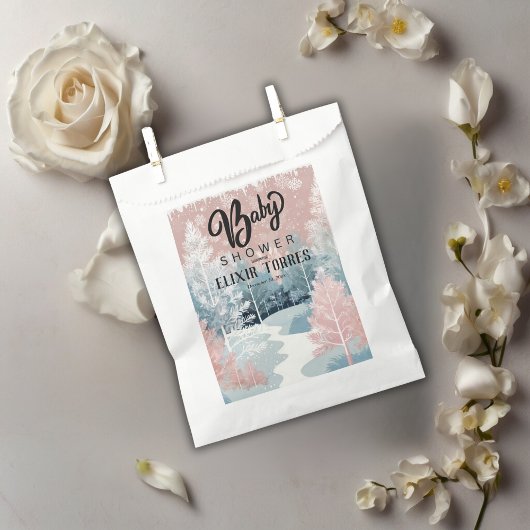 水の色モダン冬ワンダーランド赤ちゃんシャワー フェイバーバッグ