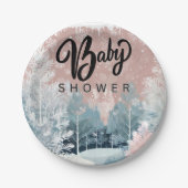 水の色モダン冬ワンダーランド赤ちゃんシャワー ペーパープレート (正面)