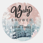 水の色モダン冬ワンダーランド赤ちゃんシャワー ラウンドシール (正面)
