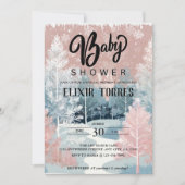 水の色モダン冬ワンダーランド赤ちゃんシャワー 招待状 (正面)