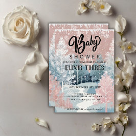 水の色モダン冬ワンダーランド赤ちゃんシャワー 招待状