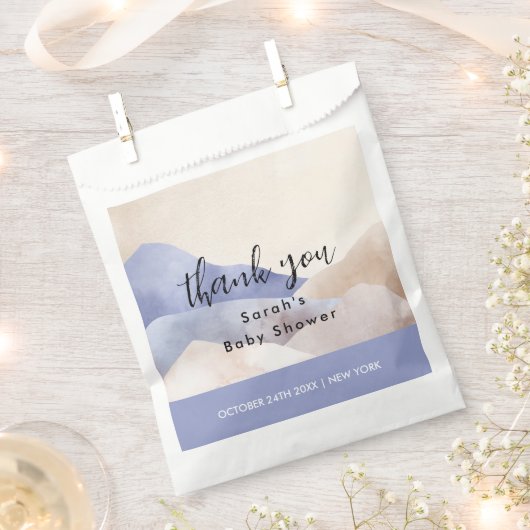 水の色モダン山の赤ちゃんシャワーありがとう フェイバーバッグ (クリップ留めされた状態)