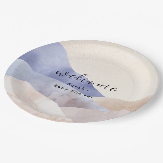 水の色モダン山の赤ちゃんシャワーへようこそ ペーパープレート (アングル)