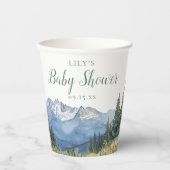 水の色モダン山野花ベビーシャワー 紙コップ (正面)