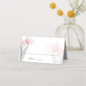 水の色モダン春ピンクチューリップ プレイスカード (裏面)