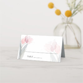 水の色モダン春ピンクチューリップ プレイスカード