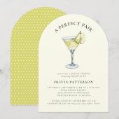 水の色モダン梨マルティーニブライダルシャワー 招待状 (正面/裏面)