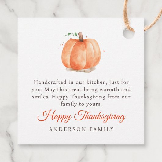水の色モダン秋のカボチャ感謝祭 フェイバータグ (裏面)