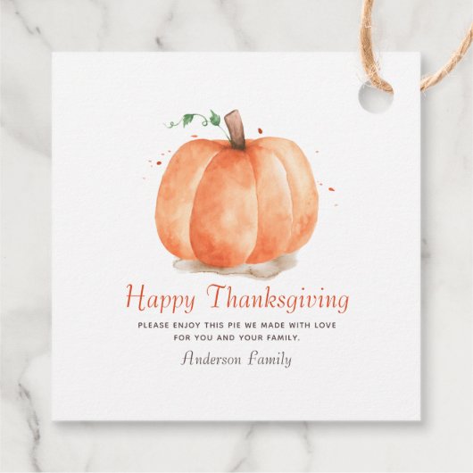 水の色モダン秋のカボチャ感謝祭 フェイバータグ (裏面)
