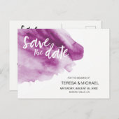水の色モダン紫スプラッシュ日付ポストを保存 案内ポストカード (正面/裏面)