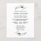 水の色モダン緑の葉の予算結婚式の招待 (正面)