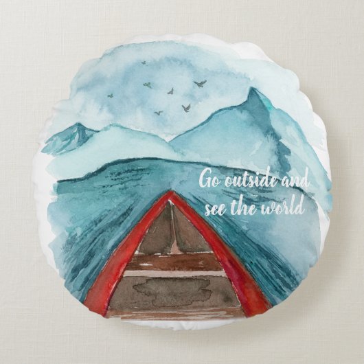 水の色モダン自然シーザワールド引用文 ラウンドクッション (正面)