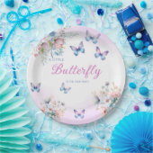 水の色モダン蝶フローラ赤ちゃんシャワー ペーパープレート (パーティー)