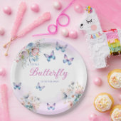 水の色モダン蝶フローラ赤ちゃんシャワー ペーパープレート (パーティー)