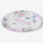 水の色モダン蝶フローラ赤ちゃんシャワー ペーパープレート (アングル)