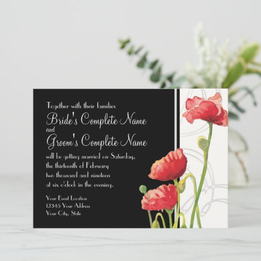 水の色モダン赤いケシのケシは黒に渦巻く 招待状 (スタンド正面)