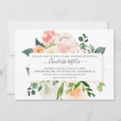 水の色モダン赤面ピンクのフローラ赤ちゃんシャワー 招待状 (正面)