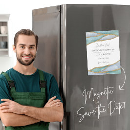 水の色モダン金ゴールドアクセントを保存する日付マグネット