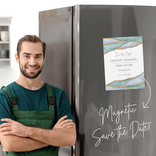水の色モダン金ゴールドアクセントを保存する日付マグネット