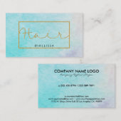 水の色モダン金ゴールドグリッターフレーム&文字ヘア 名刺 (正面/裏面)