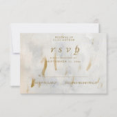水の色モダン金ゴールドホワイトマーブルウェディングRSVP 出欠カード (正面)