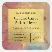 水の色モダン金ゴールドラグジュアリーキャンドルラベル スクエアシール (正面)