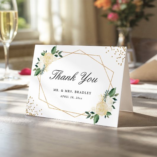 水の色モダン金ゴールド緑のフローラありがとう サンキューカード