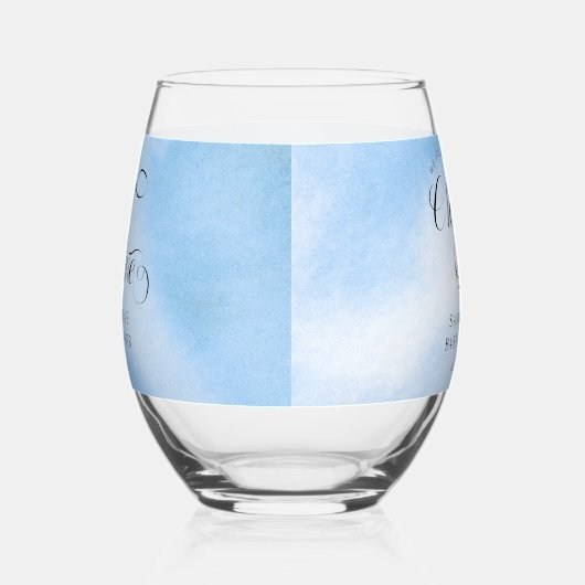水の色モダン青の雲9赤ちゃんシャワー ステムなしワイングラス (右)