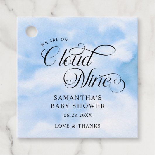 水の色モダン青の雲9赤ちゃんシャワー フェイバータグ (正面)