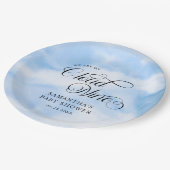 水の色モダン青の雲9赤ちゃんシャワー ペーパープレート (アングル)