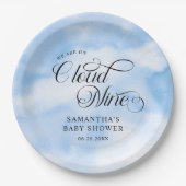 水の色モダン青の雲9赤ちゃんシャワー ペーパープレート (正面)