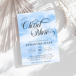 水の色モダン青の雲9赤ちゃんシャワー 招待状