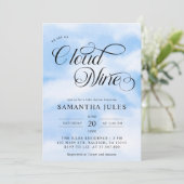 水の色モダン青の雲9赤ちゃんシャワー 招待状 (スタンド正面)