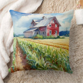 水の色モニター納屋とコーンフィールド クッション (ブランケット)