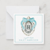 水の色モノグラムコースタルブルーボウオイスター ノートカード (正面)