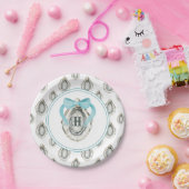 水の色モノグラムコースタルブルーボウオイスター ペーパープレート (パーティー)