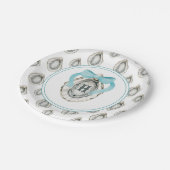 水の色モノグラムコースタルブルーボウオイスター ペーパープレート (アングル)