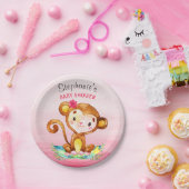 水の色モンキーガールベビーシャワー ペーパープレート (パーティー)